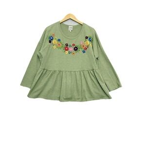 Sister Mary Womens S/M Mary Embroidered Peasant Boho Babydoll Floral Indie Top